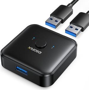 USB 3.0 Switch Selector,iDsonix USB Switcher 1 in 2 Out(2 in 1 Out) Bi-Directional,USB Switch 2 Computers Share 1 Device for Printer,Scanner,Keyboard, USB Sharing Switch with 2pcs A to A 3.3ft Cables