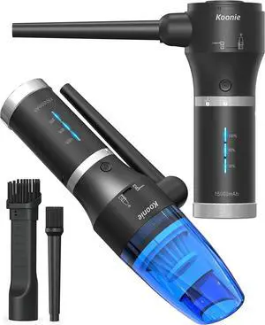 Compressed Air Duster 15000mAh Cordless Air Duster&Vacuum 2 in 1 Powerful 77000RPM/11000PA 2 Speeds Electric Air Duster with Detachable Battery for Computer/Keyboard Car Electronics