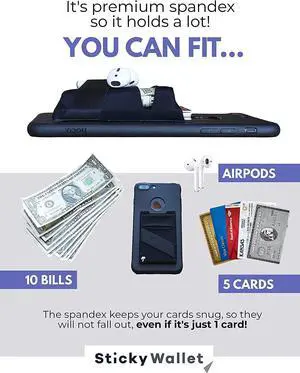 LIFESTYLE DESIGNS The StickyWallet  Premium Spandex Stick-on Phone Wallet Card Holder for any Case  Unique Double Pocket Design + Finger Strap (1 Pack)