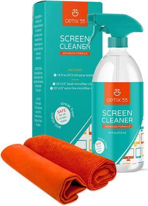 Screen Cleaner Spray Kit | 16oz Large Bottle TV Screen Cleaner Spray + 2 (15x15) Microfiber Cleaning Cloth for Computer Screen Monitor, LED LCD TV, Tablet, Phone, Laptop, Electronic Devices Cleaner