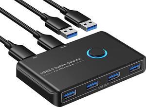 USB 3.0 Switch Selector for 2 Computers Sharing 4 USB Devices Peripheral Switcher Box KVM Hub for Mouse, Keyboard, Scanner, Printer; for Mac/Windows/Linux; 2 Pack USB Cables Included