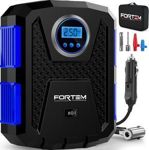 FORTEM Tire Inflator Portable Air Compressor 150 PSI, Bike Pump, 12V Electric Air Pump for Car Tires and Bicycles w/LED Light, Digital Tire Pressure Gauge w/Auto Pump/Shut Off, Carrying Case (Blue)