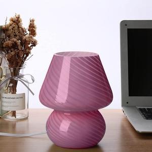 Mushroom Lamp,Glass Mushroom Bedside Table Lamps Purple Translucent Murano Vintage Style Striped Small Nightstand Desklamp Swirl Light for Home Decor, Dining, Living, Bedroom, Gift (Stripe Purple)