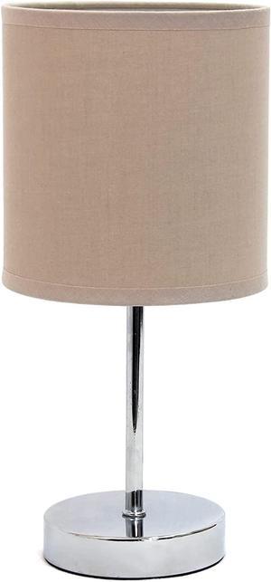 Simple Designs LT2007-GRY Chrome Mini Basic Stick Table Lamp with Fabric Shade, Gray