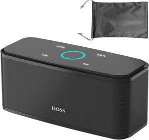 DOSS SoundBox Touch Bluetooth Speaker with Waterproof Bag Packed, 12W HD Sound and Bass, 20H Playtime, Touch Control, Handsfree, Speaker for Home, Outdoor, Travel-Deep Black