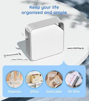 Label Makers D1600 Mini Bluetooth Label Printer Wireless Labeler Label Maker Machine Multiple Templates for Phone Pad Easy to Use Office Home Organization with 4 Color Tapes, White-Gray