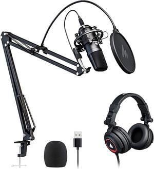 USB Microphone with Studio Headphone Set 192kHz/24 bit AU-A04H Vocal Condenser Cardioid Podcast Mic Compatible with Mac and Windows, YouTube, Gaming, Livestreaming, Voice Over