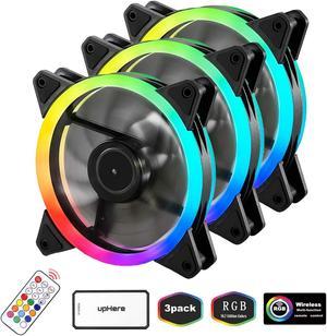 upHere 3-Pack Wireless RGB LED 120mm Case Fan,Quiet Edition High Airflow Adjustable Color LED Case Fan for PC Cases, CPU Coolers,Radiators System,RGB123-3