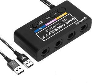 Portholic Gamecube Controller Adapter with 4 Ports Compatible with Wii U, Nintendo Switch for Super Smash Bros Ultimate (No Drivers Needed) - Black