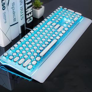 Royal Kludge RKS108 Retro Punk Version Ice Blue Backlit USB Wired Mechanical Gaming Keyboard, N-key Rollover