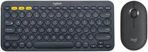 Logitech K380 Bluetooth Wireless Mini Keyboard and PEBBLE Bluetooth Mouse Thin&Light 1000DPI High Precision Optical Tracking Unifying Mouse Combo - Black