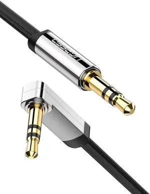 UGREEN 3.5mm Auxiliary Audio Jack to Jack cable 90 Degree Right Angle for Apple iPhone, iPod, iPad, Samsung, Smartphones, Tablets and Speakers,24K Gold Plated Male to Male (1.5/3/6/10FT, Black)