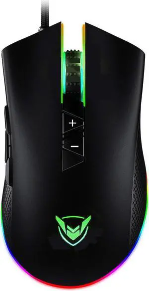 CORN RGB Gaming Mouse Wired, Adjustable 10,000 DPI, 8 Programmable Buttons-7 RGB Lighting Modes Ergonomic USB Mice PMW3325 with Fire Button for Laptop/PC with Long Braided Cord, Matt Black