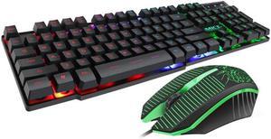 New MK-680 Wired Gaming Keyboard and Mouse Combo, Ergonomic Design USB Color Backlight Rainbow Keyboard and Mouse Set for Laptop PC