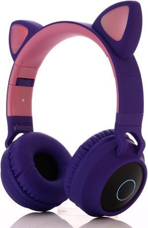 CORN New Arrival Bluetooth Wireless Smart Noise-Cancellation 7 Color LED light Mode Cat Ear Cute Shape Design Headset-Purple