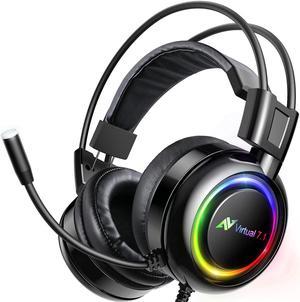 ABKONCORE B780 Gaming Headset with Dynamic Sensory, PS4 Headset with 7.1 Surround Sound, Bass Vibration. USB Headset with Air Permeable Earmuffs, Noise Canceling Mic, RGB Light for PC, Laptop, Mac