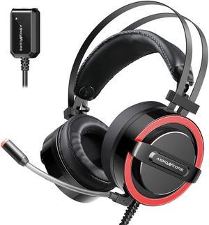 ABKONCORE CH713M Gaming Headset Esport with 7.1 Sound Card, Gaming Headphones for PS4, PC, Xbox, Nintendo Switch, Laptop, Mac with Noise-Cancelling Mic, Bass Vibration, LED Light, in-line Controller