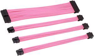 CORN Sleeved Cables PSU Extension Cable Kit, 1x24-PIN 2x8-PIN 1x(4+4)-PIN Power Supply, 30CM (Pink)