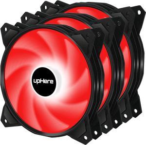 upHere Long Life 120mm 3-Pin High Airflow Quiet Edition Red LED Case Fan for PC Cases, CPU Coolers, and Radiators 3-Pack, PF120RD3-3