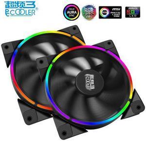 2-Pack PCCooler Corona Angel Eye AURA RGB Gigabyte/MSI/ASRock RGB Sync Supported - 120mm Super Silent Cooling Fan with Slimline LED Halo Ring, Hydraulic Bearing, 4 PIN PWM, Anti-Vibration Pads