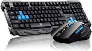 Delog Ergonomic Design, Cool Exterior  2.4GHz Wireless Waterproof  Gaming Keyboard And Mouse Combo For PC and Laptop-Black and Blue
