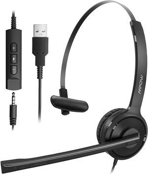 Mpow Single-Sided USB Headset with Microphone, Over-The-Head Computer Headphone for PC, 270 Degree Boom Mic for Right/Left Ear, Comfort-fit Call Center Headsets with in-Cord Volume Control
