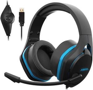 Xiberia V22 Gaming Headset for PC- Deep Bass 3D Surround Sound- USB Headphones with Noise Cancelling Microphone RGB Lights Plug & Play for Laptops Computers