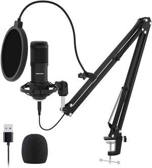 USB Streaming Podcast PC Microphone, SUDOTACK professional 192KHZ/24Bit Studio Cardioid Condenser Mic Kit with sound card Boom Arm Shock Mount Pop Filter, for Skype YouTuber Karaoke Gaming Recording