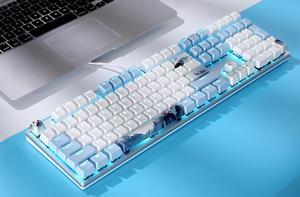 CORN EK815 Mechanical Gaming Keyboard LED Backlit Wired Keyboard with Blue Switches for Windows Gaming PC (108 Keys, Empty Mountain Theme)