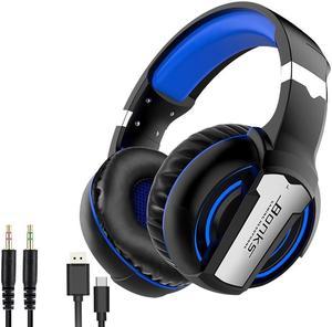 CORN Bluetooth 5.0 Headphones with Microphone/Deep Bass Wired/wireless dual-mode Headphones Over Ear 30H Playtime for Travel/Work/TV/Computer/Cellphone - Blue&Black