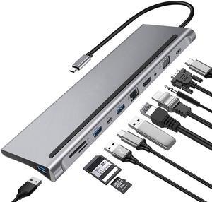 11-In-1 Multi-Interface Type-C Docking Station USB Hub  ,87W USB C charging port, 4K HD port, VGA port, SD card and TF card reader ,3.5 mm audio/microphone jack, USB 3.0 ports,RJ45,HDMI