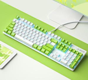 A-jazz  N-Key Rollover  Mechanical Gaming Keyboard, Blue Backlit, PBT Keycaps-White and Green