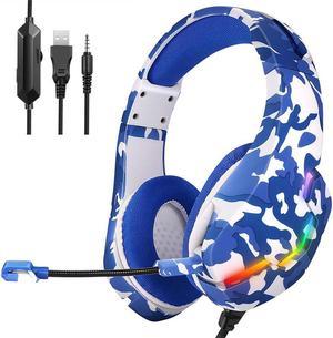 CORN J10 Wired Gaming Headset with Noise Cancelling Mic, 3.5mm+USB 40mm Drive Headphone, RGB LED Light for Computer Phone New Xbox One Laptop