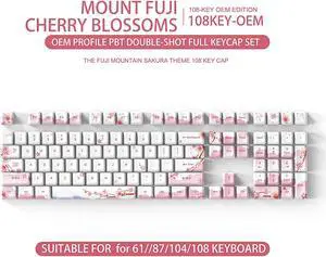 Fuji Sakura PBT Keycaps Set for MX Switches Mechanical Keyboard Fullsize, Tenkeyless, Winkeyless, 75%, 65%, 60% Keyboard (OEM-108KEY)