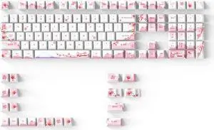 Corn Fuji Sakura PBT Keycaps Set for MX Switches Mechanical Keyboard Fullsize, Tenkeyless, Winkeyless, 75%, 65%, 60% Keyboard (CHERRY-128KEY)
