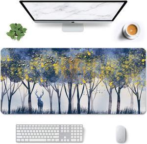 Corn Large Mouse Pad, Full Desk XXL Extended Gaming Mouse Pad 35" X 15", Waterproof Desk Mat with Stitched Edge, Non-Slip Laptop Computer Keyboard Mousepad for Office & Home, Forest Deer Design