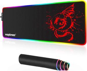 RGB Gaming Mouse Pad Anime Dragon Mousepad Mat LED with 15 Lighting Modes for Computer 31.5 X 12 Inch (Red)