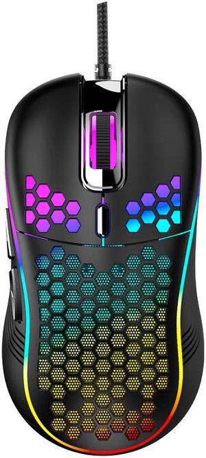 Honeycomb Wired Gaming Mouse, RGB Backlight and 7200 Adjustable DPI, Ergonomic and Lightweight USB Computer Mouse with High Precision Sensor for Windows PC & Laptop Gamers (Black)