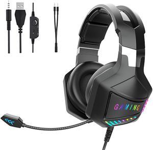 CORN 3.5MM/USB Wired Gaming Headphones with Omnidirectional Mic for PC Computer Headset, 50mm Drivers, RGB Light, Active Noise Cancellation, Lightweight design for maximum comfort