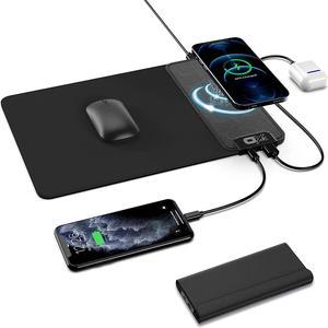 Wireless Charging Mouse Pad Charger With USB Charger, OXX Qi 15W Wireless Fast Charging Mouse Mat For iPhone 13/12/11/Pro Max/SE/X/8, Samsung Galaxy S21/S20 ultra/S10/S9/S8, Note 20/10+, Airpods/2/Por