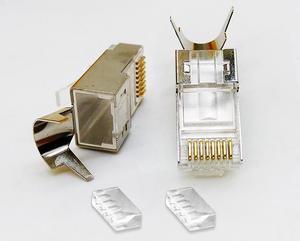 Corn Electronics Cat6A & Cat7 RJ45 Connectors, Network Plug RJ45 Ends Nickel-Plated Shielded, 50 UM Gold Plated Shielded with plastic insert For AWG23-10 Pack