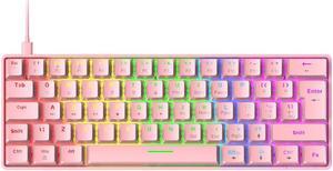 CORN T60 62 Keys Mini Gaming Keyboard with Mutil-color Wired Type-C Mechanical Gaming Keyboard For Office And Game, Anti-Ghosting Keys,Blue Switch-Pink