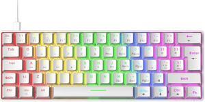 CORN T60 62 Keys Mini Gaming Keyboard with Mutil-color Wired Type-C Mechanical Gaming Keyboard For Office And Game, Anti-Ghosting Keys,Blue Switch-White