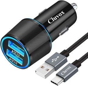 Fast USB Car Charger Compatible for Samsung Galaxy S21S20 PlusUltraS20 FES10S10eS9S8Note 201098A10SA21A31A51 Quick Charge 30 Dual USB Rapid Car Charger with USB C Cable 33ft