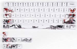 Keycaps 71 Set for Gaming Mechanical Keyboard, Custom PBT OEM Profile Key caps Japanese Style with Keycap Puller for Cherry MX 71/61 60 Percent Keyboard(Plum Blossom)