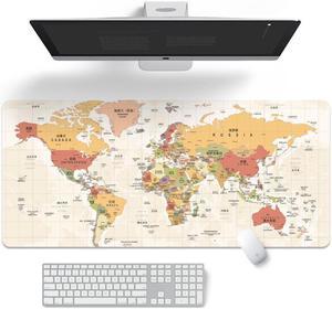 Gaming Mouse Pad Desk Office Mouse Mat Large Size 900x400x3mm Comfortable Mousepad with Smooth Cloth Surface, Improved Precision and Speed - Colourful World Map