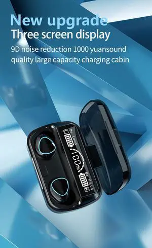 RABMIV M10 TWS Wireless Earbuds, Bluetooth 5.1 Headphones 120H Playtime with 2000 mAh Charging Case [As Power Bank], Stereo Auto Pairing in-Ear Bluetooth Earphones with Mic Wireless Headset - Black