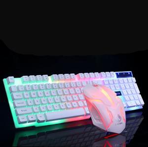 CORN T12  Ergonomic Design, Cool Exterior Ultra-thin Mechanical Feeling  Wired  Colorful Backlit LED Silent Keyboard And 1600DPI  Mouse Combo For Office And Game, Support PC and Laptop - White