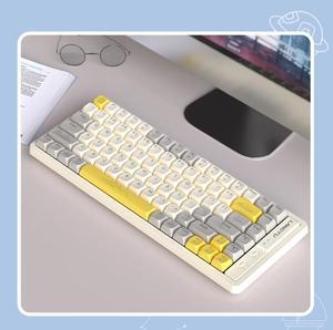 Langtu GK85 Billiant Wireless Bluetooth 5.0/Wired USB/2.4G Gaming Keyboard,Gold Switches Mechanical Keyboard, ABS Keycaps,19 Rainbow LED Backlight Effects,Full Anti-Ghosting (85Keys, Yellow White)