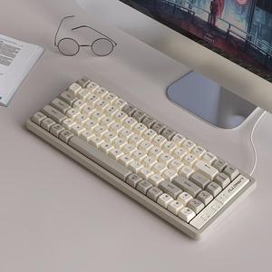 Langtu GK85 Cream Type-C Wired Gaming Keyboard,Gold Switches Mechanical Keyboard, ABS Keycaps,19 Rainbow LED Backlight Effects,Full Anti-Ghosting (85Keys, Grey White)